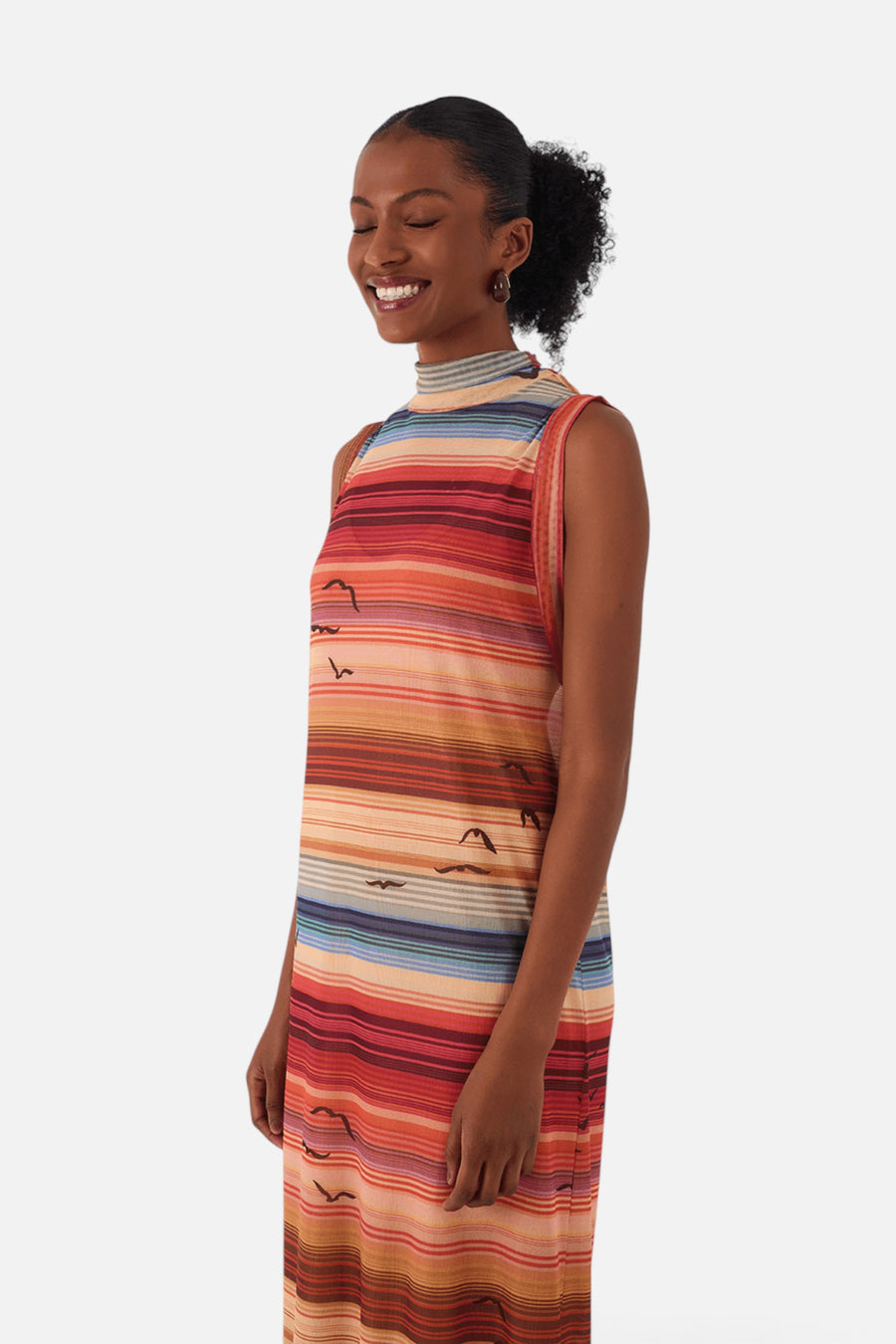 Dress To Arpoador High Neck Sleeveless Tulle Maxi Dress in Multicolor – front view