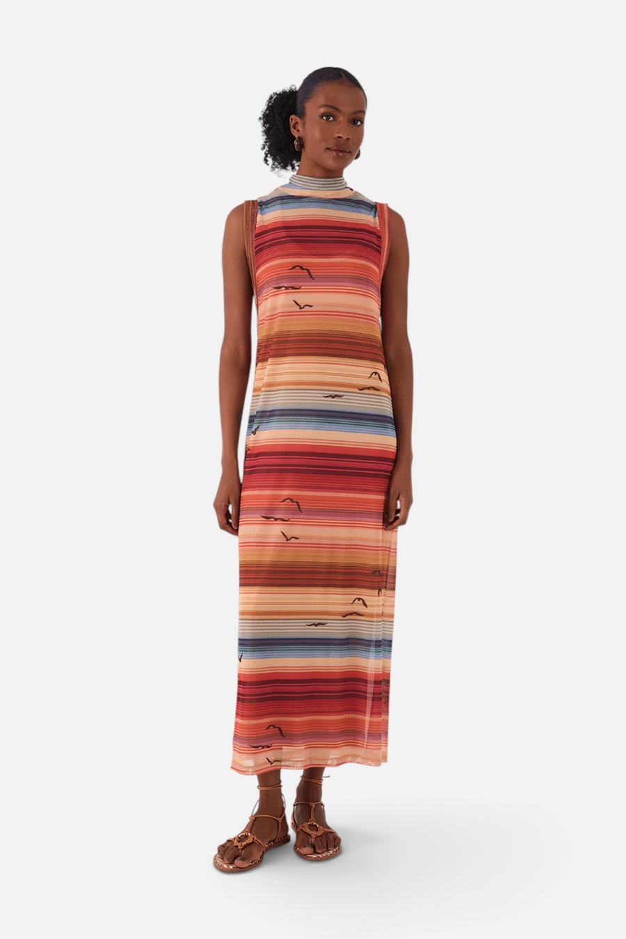 Dress To Arpoador High Neck Sleeveless Tulle Maxi Dress in Multicolor – full length
