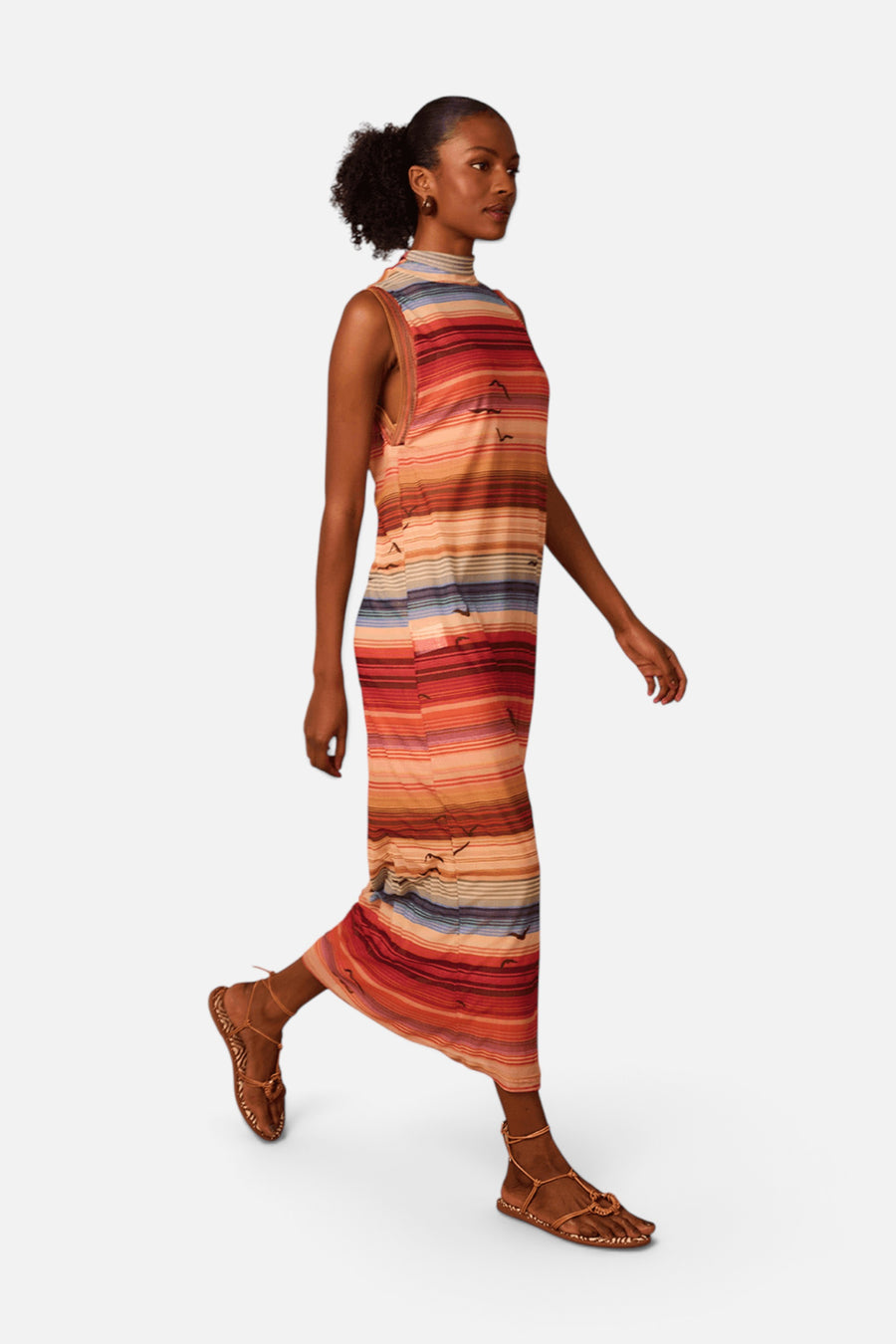 Dress To Arpoador High Neck Sleeveless Tulle Maxi Dress in Multicolor – side view