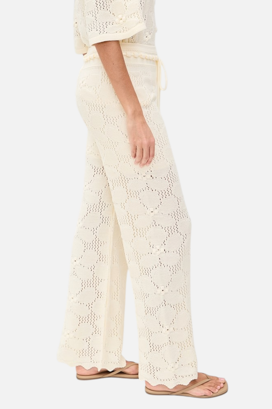 Dress To Floral Crochet Pants in Beige – back view