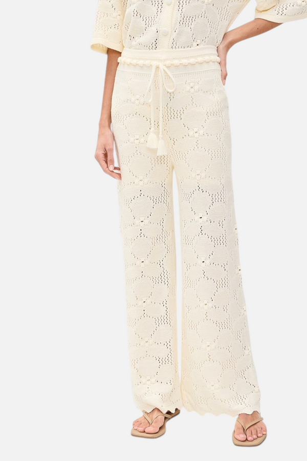 Dress To Floral Crochet Pants in Beige