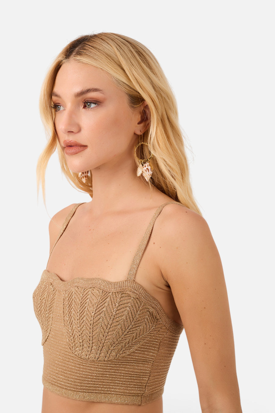 Dress To Knit Shell Crop Top in Gold – front view