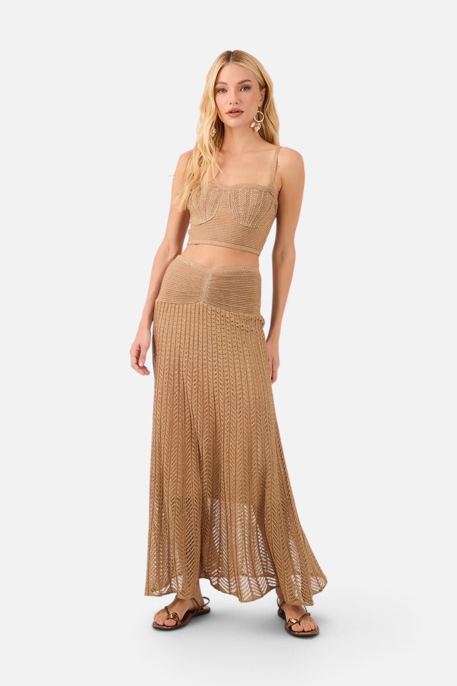 Dress To Knit Shell Crop Top in Gold – full length