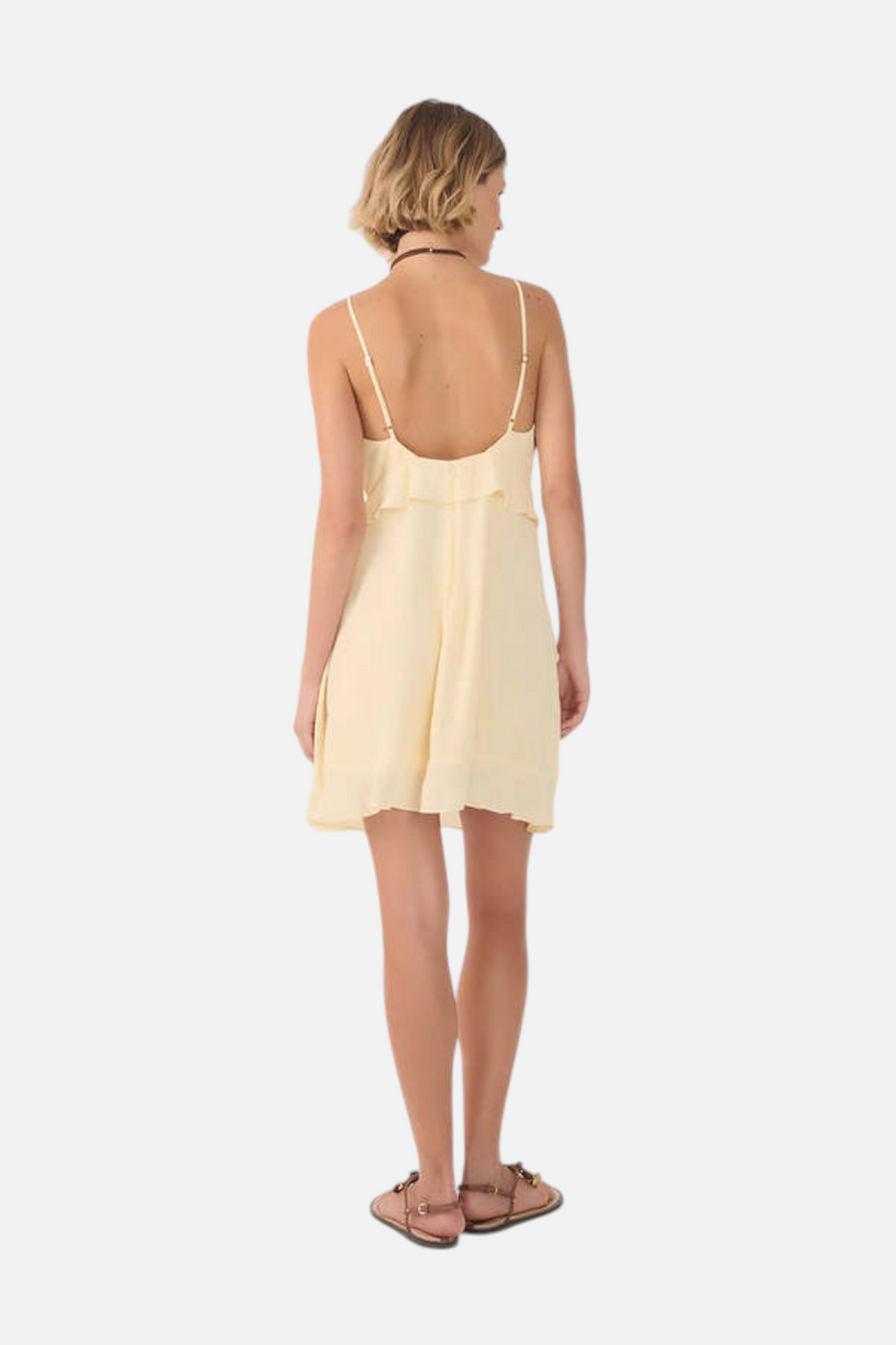 Dress To Ruffle Detail Mini Dress in Beige & Shell – back view