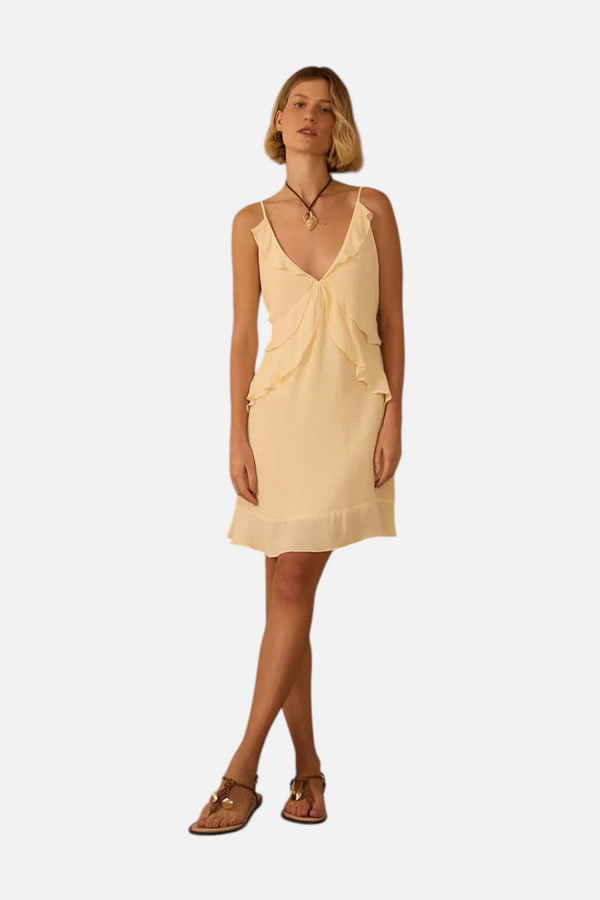 Dress To Ruffle Detail Mini Dress in Beige & Shell