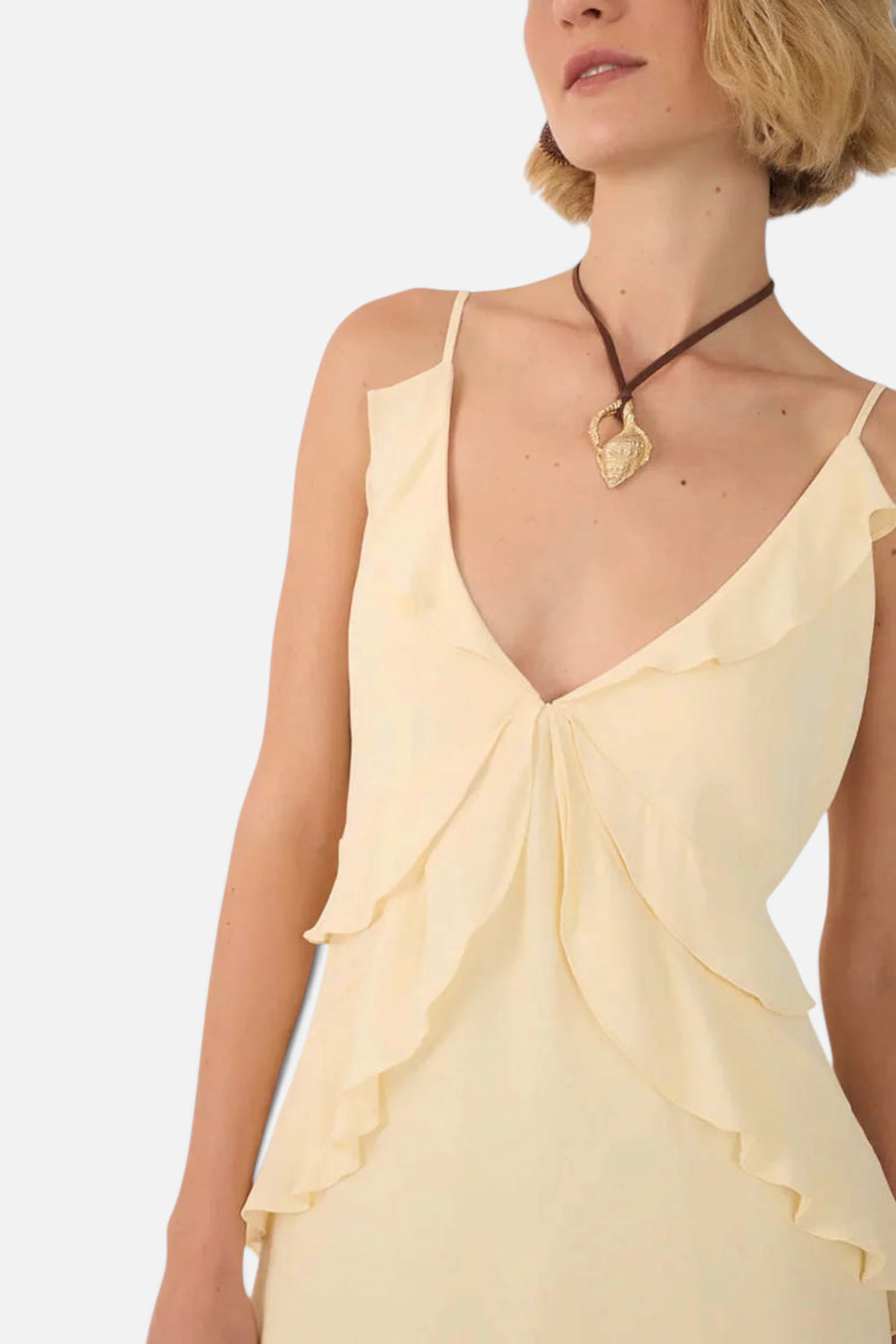 Dress To Ruffle Detail Mini Dress in Beige & Shell – side view
