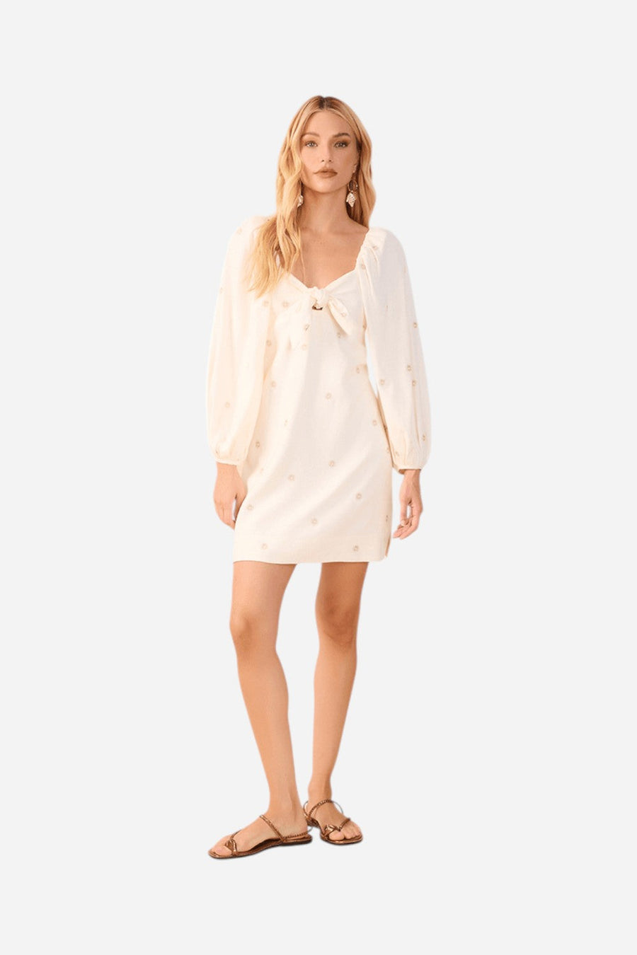 Dress To Short Linen Dress with Lurex Sun Embroidering – back view
