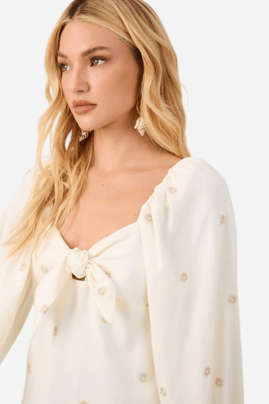 Dress To Short Linen Dress with Lurex Sun Embroidering – detail