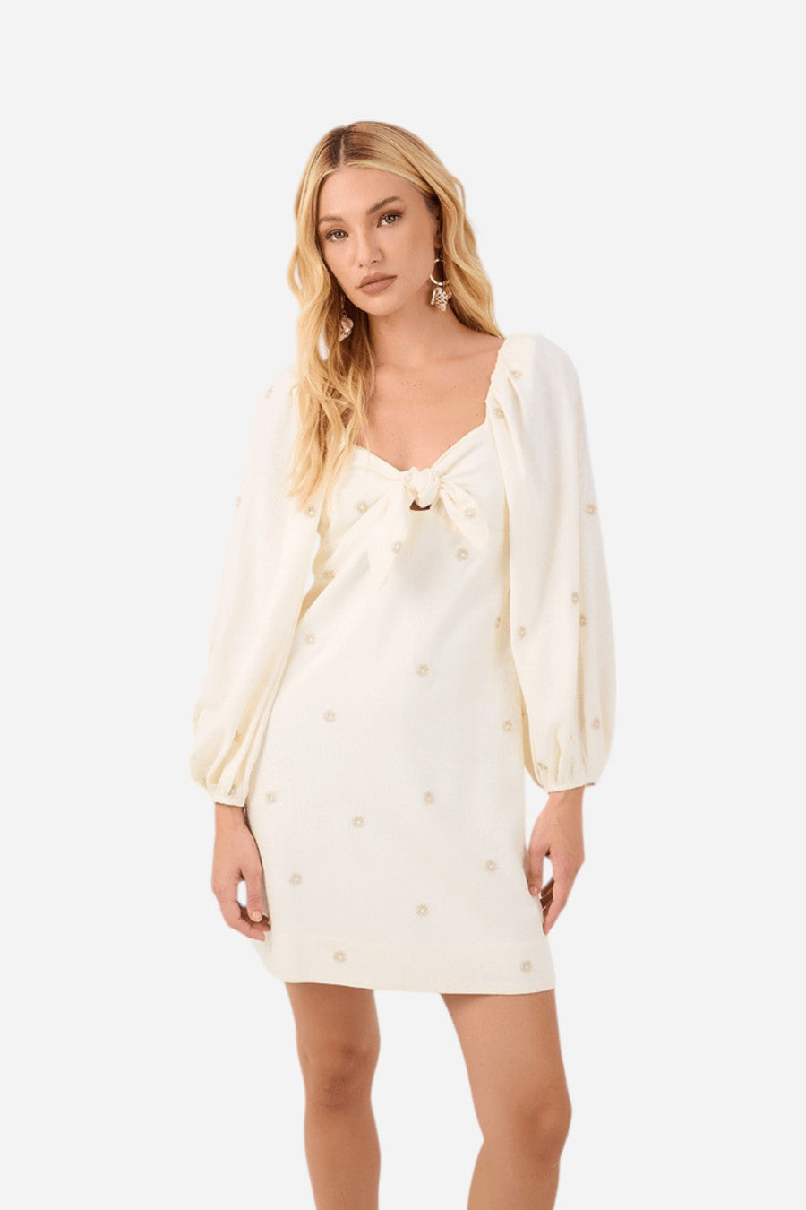 Dress To Short Linen Dress with Lurex Sun Embroidering – front view