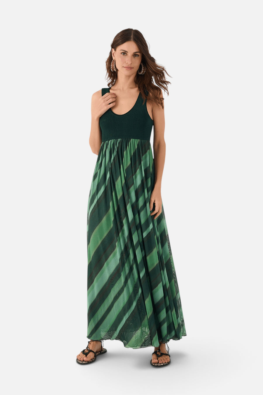 Dress To Tricot Top Sleeveless Maxi Dress in Green Floresta – back view