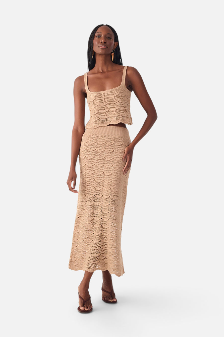 Dress To Waves Tricot Midi Skirt in Summer Beige – back view