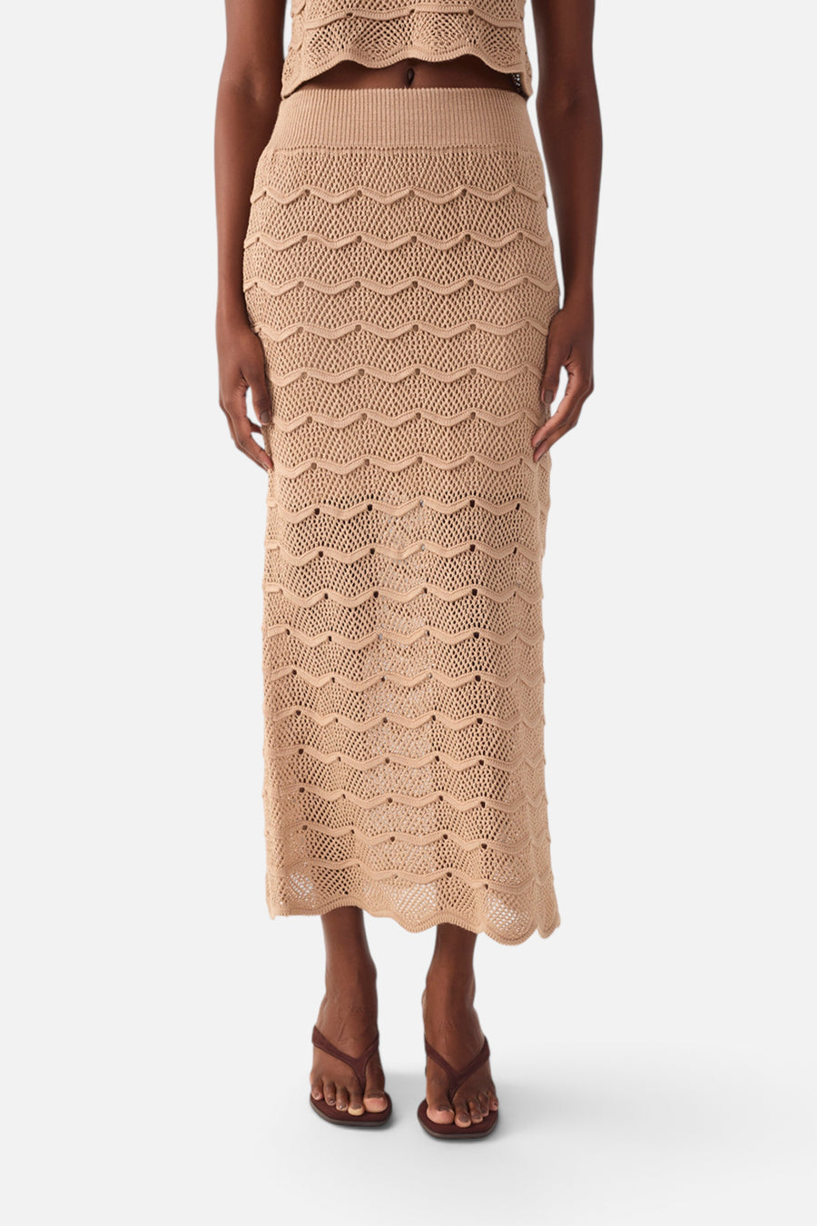 Dress To Waves Tricot Midi Skirt in Summer Beige – detail