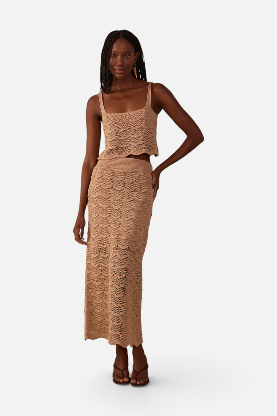 Dress To Waves Tricot Midi Skirt in Summer Beige – front view