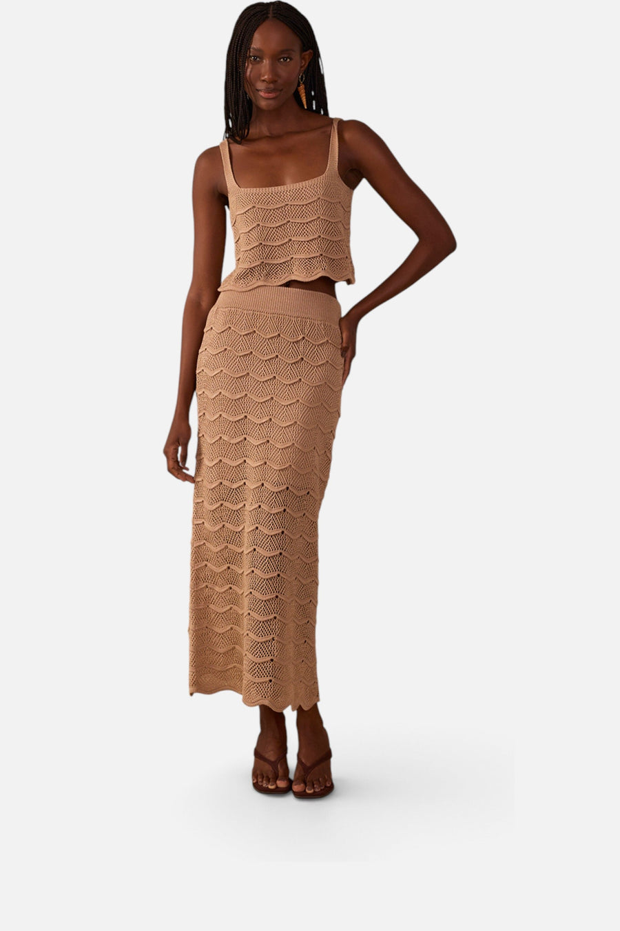 Dress To Waves Tricot Midi Skirt in Summer Beige – front view