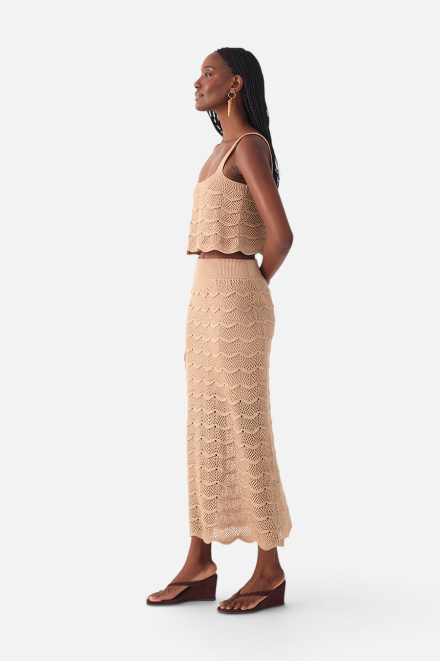 Dress To Waves Tricot Midi Skirt in Summer Beige – side view