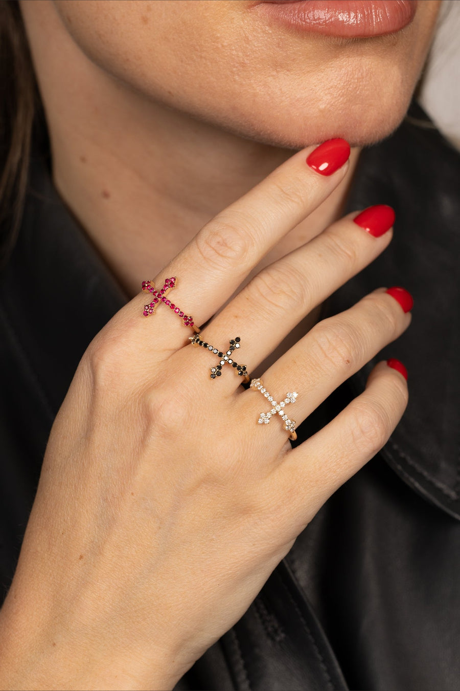 Dru Fine Jewelry Ruby Cross Your Fingers Ring – on model