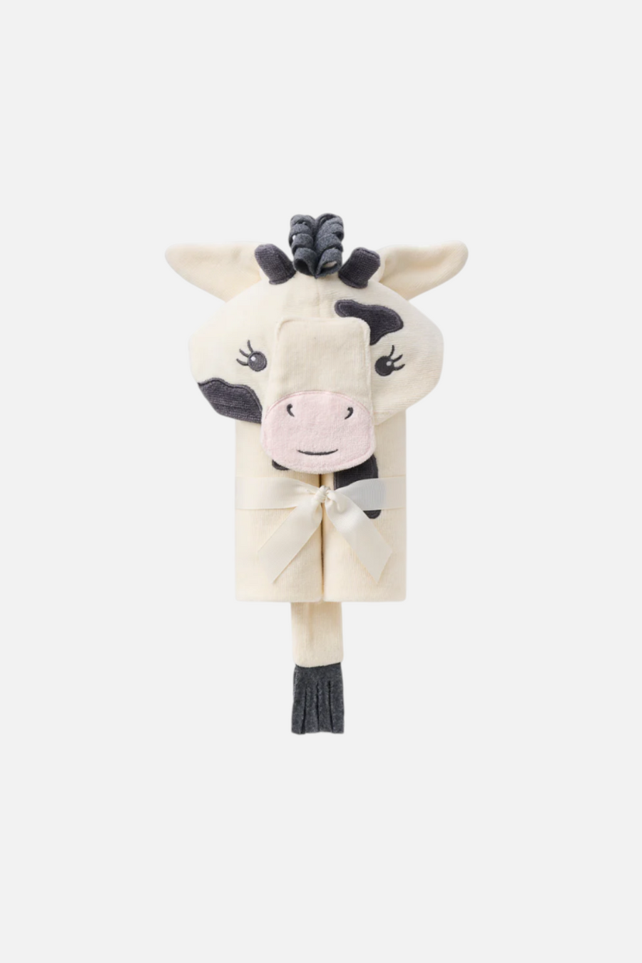 Elegant Baby Cow Hooded Bath Wrap – front view