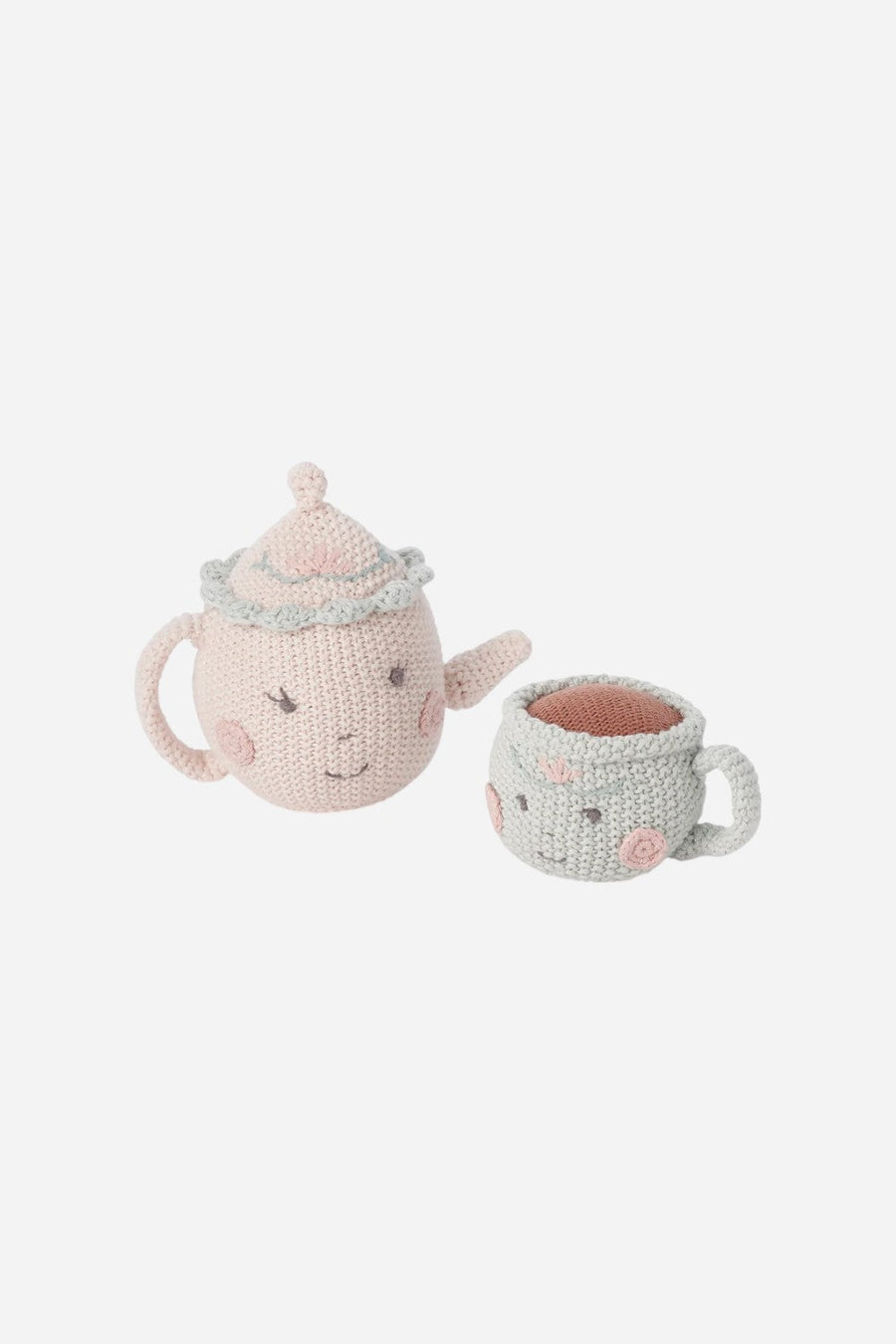 Elegant Baby Hazel & Annie Tea Pot & Teacup Hand-Crocheted Rattle Set – back view