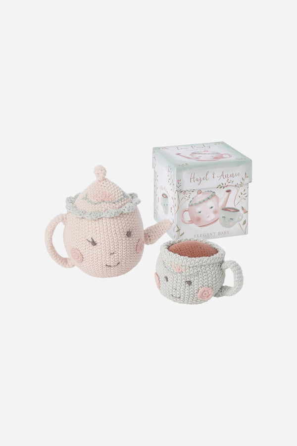 Elegant Baby Hazel & Annie Tea Pot & Teacup Hand-Crocheted Rattle Set
