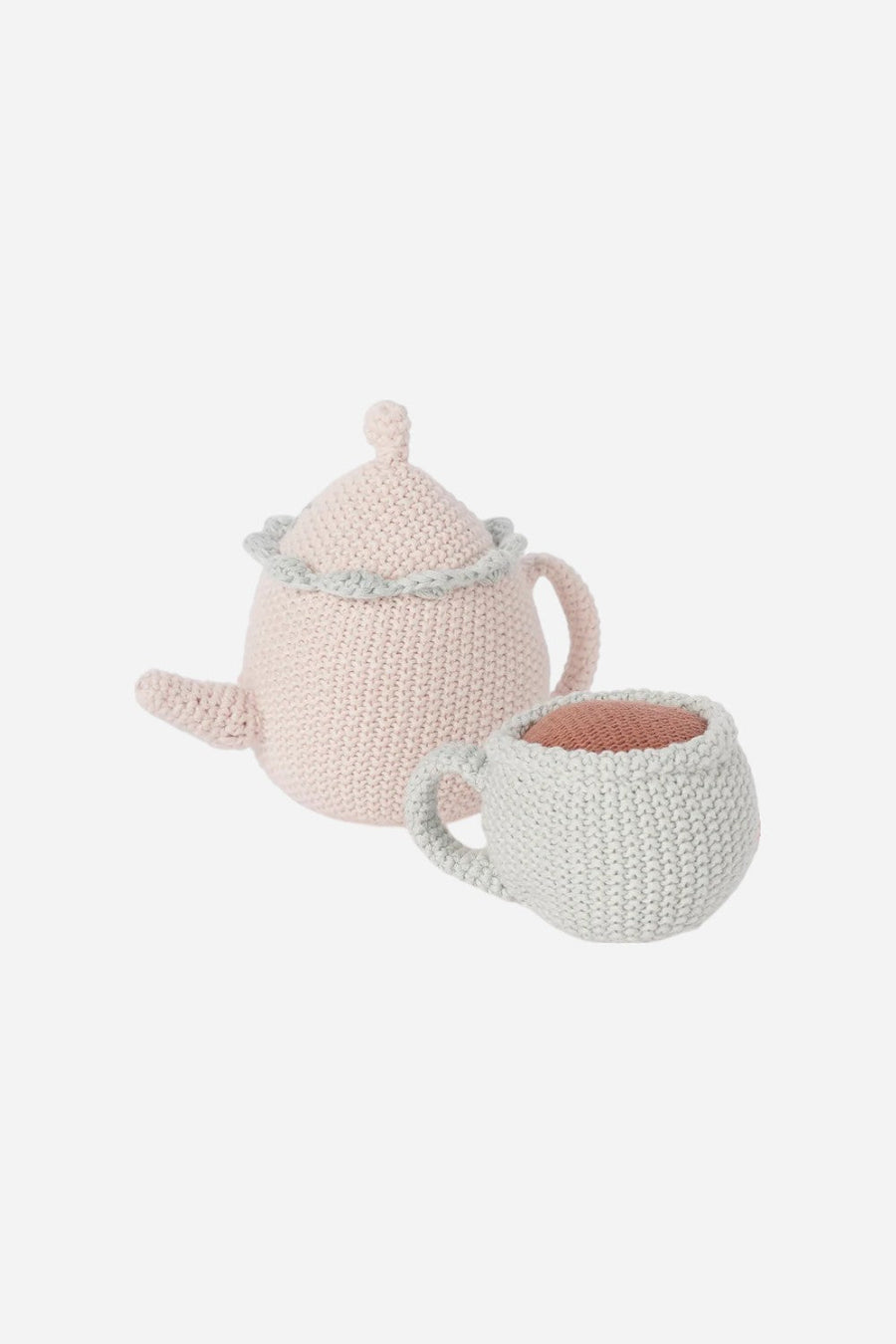 Elegant Baby Hazel & Annie Tea Pot & Teacup Hand-Crocheted Rattle Set – side view