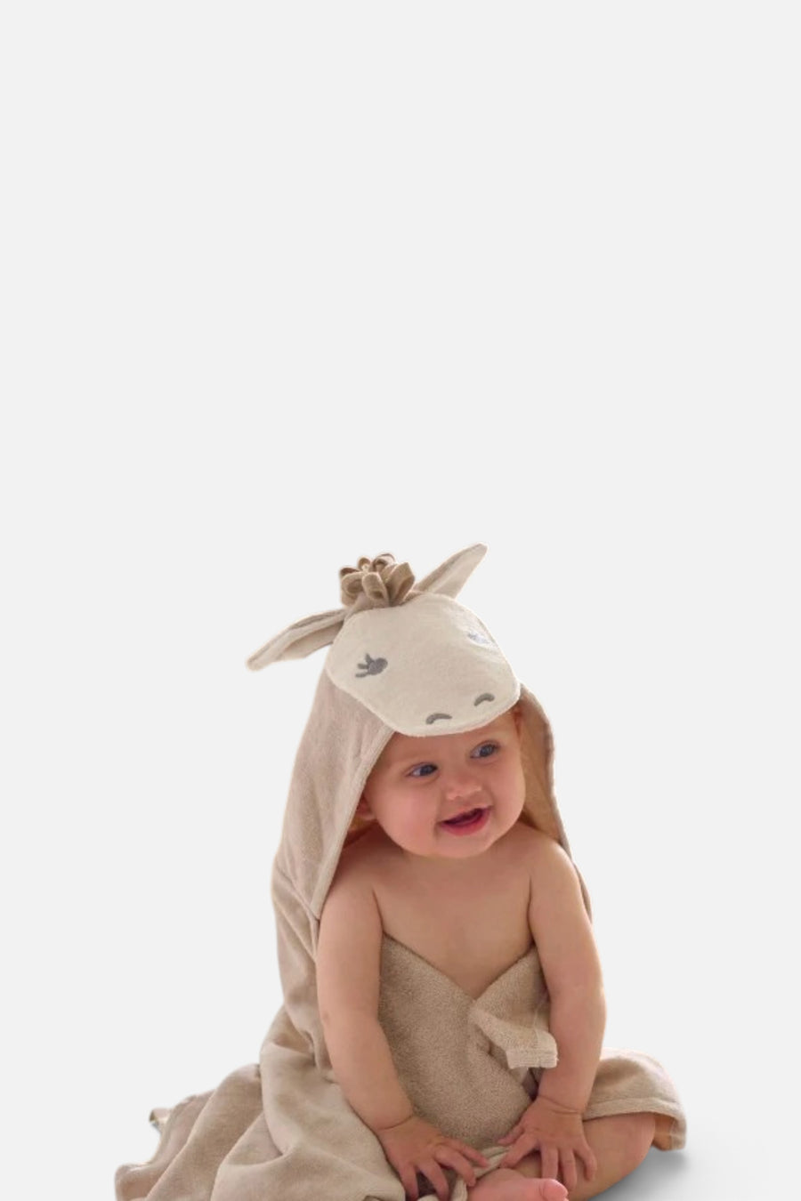 Elegant Baby Pony Hooded Baby Bath Wrap in Taupe – detail