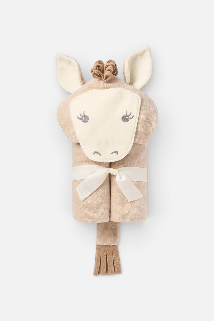 Elegant Baby Pony Hooded Baby Bath Wrap in Taupe – front view