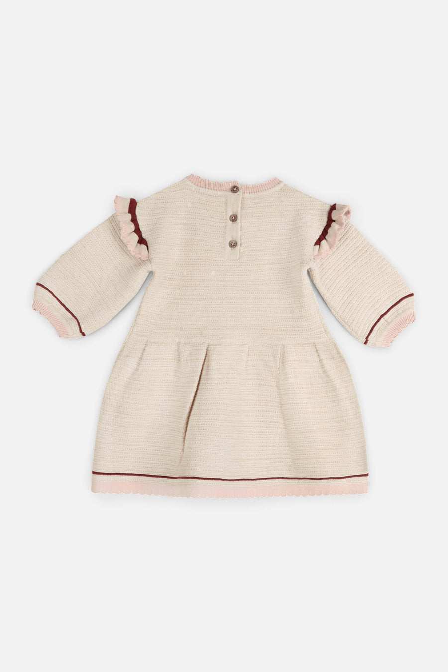 Ella Tex Knit Baby Ruffle Dress in Oatmeal – back view