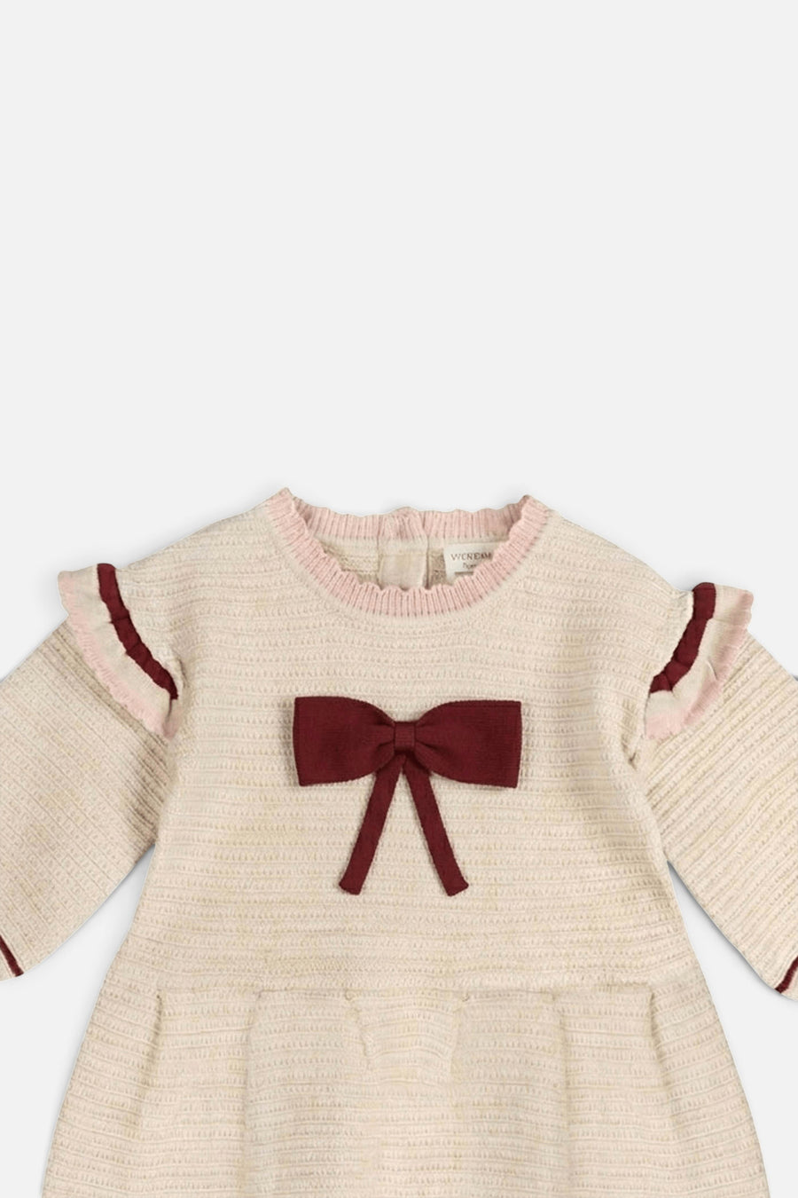 Ella Tex Knit Baby Ruffle Dress in Oatmeal – detail