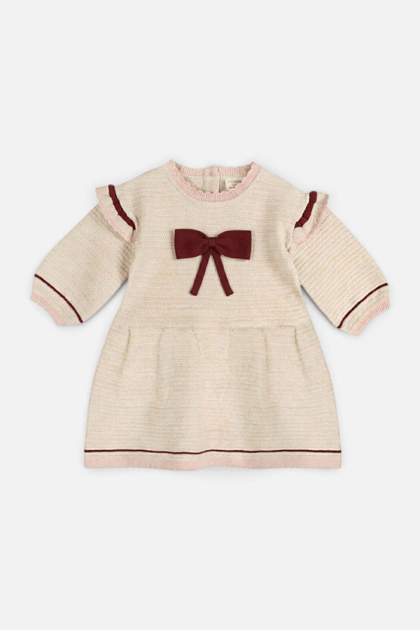 Ella Tex Knit Baby Ruffle Dress in Oatmeal