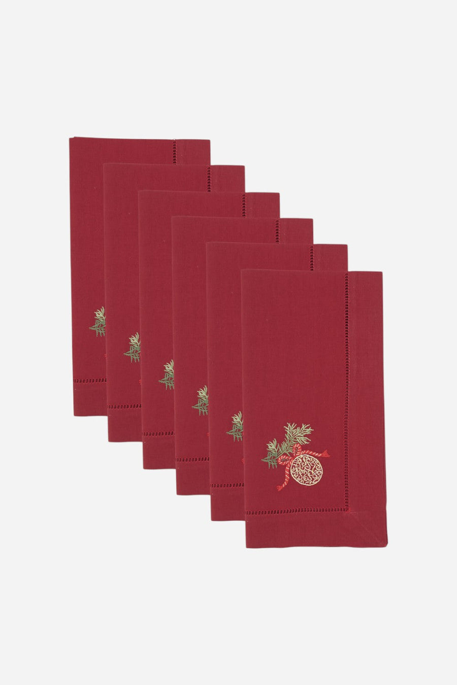 Embroidered Ornament Hemstitch Napkin Set of 6 – back view