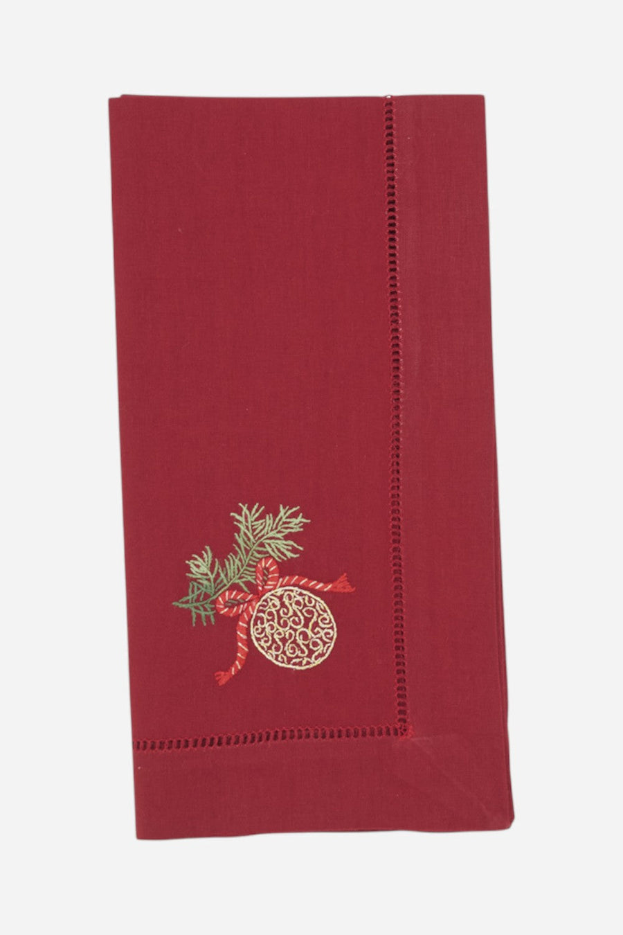 Embroidered Ornament Hemstitch Napkin Set of 6 – front view