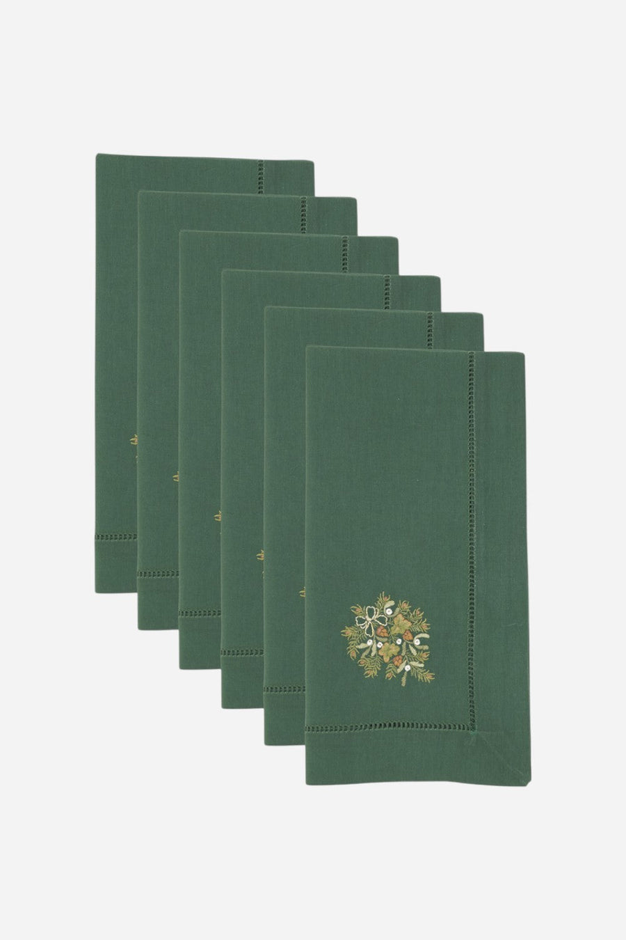 Embroidered Pine Branch Hemstitch Napkin Set of 6 – back view