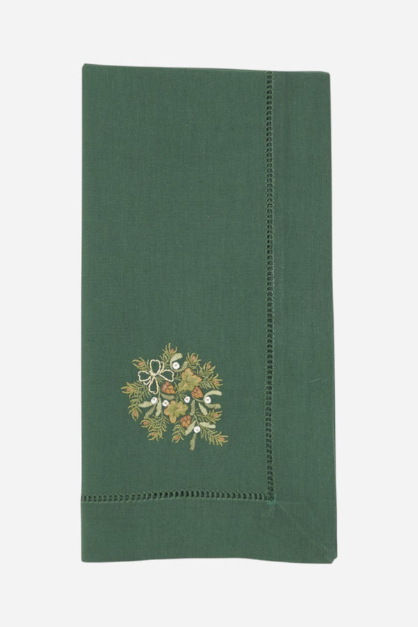 Embroidered Pine Branch Hemstitch Napkin Set of 6