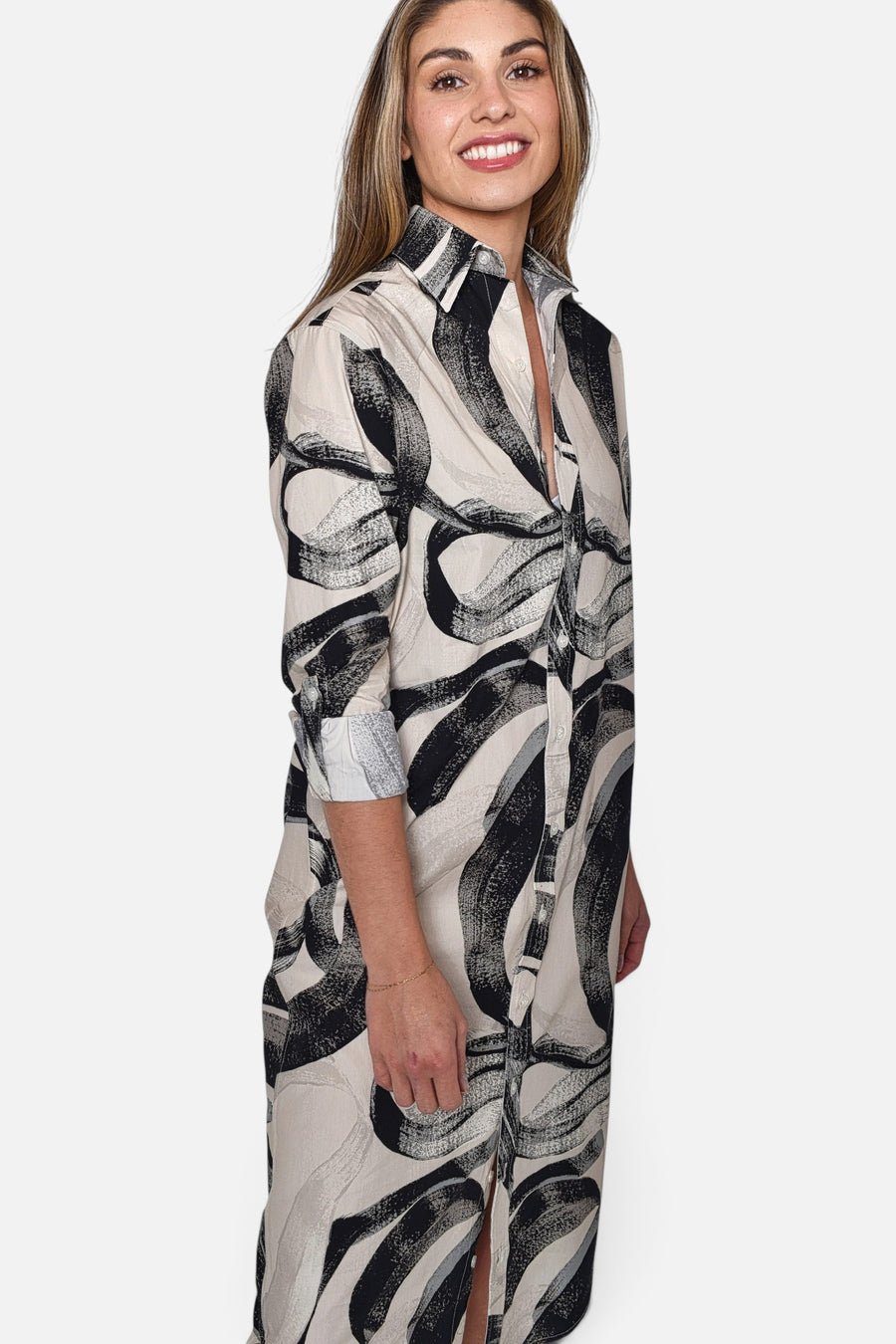 Emily Phillips Black and White Swirls Midi Dress – back view