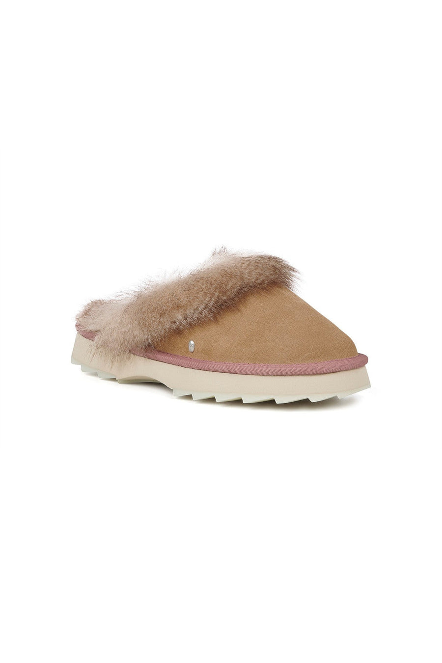Emu Australia Jolie Sharky Crimp Slippers in Camel – back view
