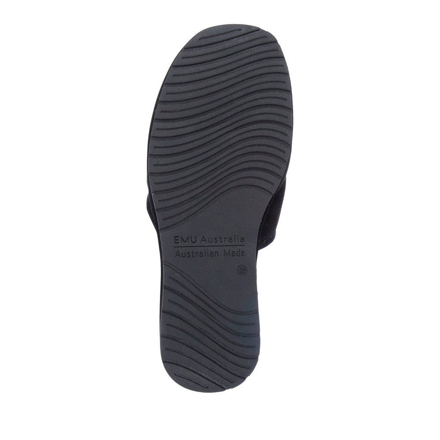 Emu Australia Platinum Yamba Slippers in Black – flat lay