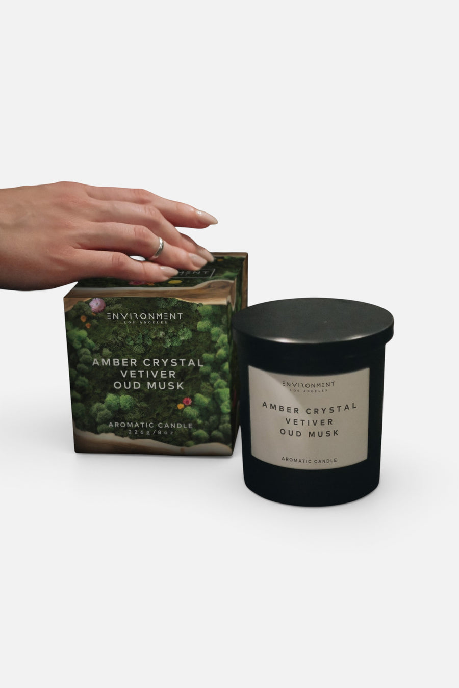 Environment Candles Amber Crystal Vetiver Oud Musk Candle with Lid and Box - 8 Oz – side view