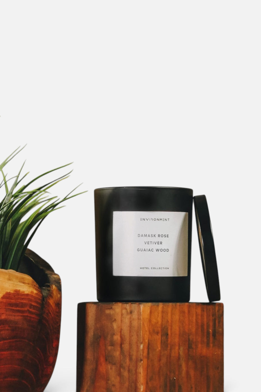 Environment Candles Damask Rose Vetiver Guaiac Wood Candle with Lid and Box - 8 Oz – side view