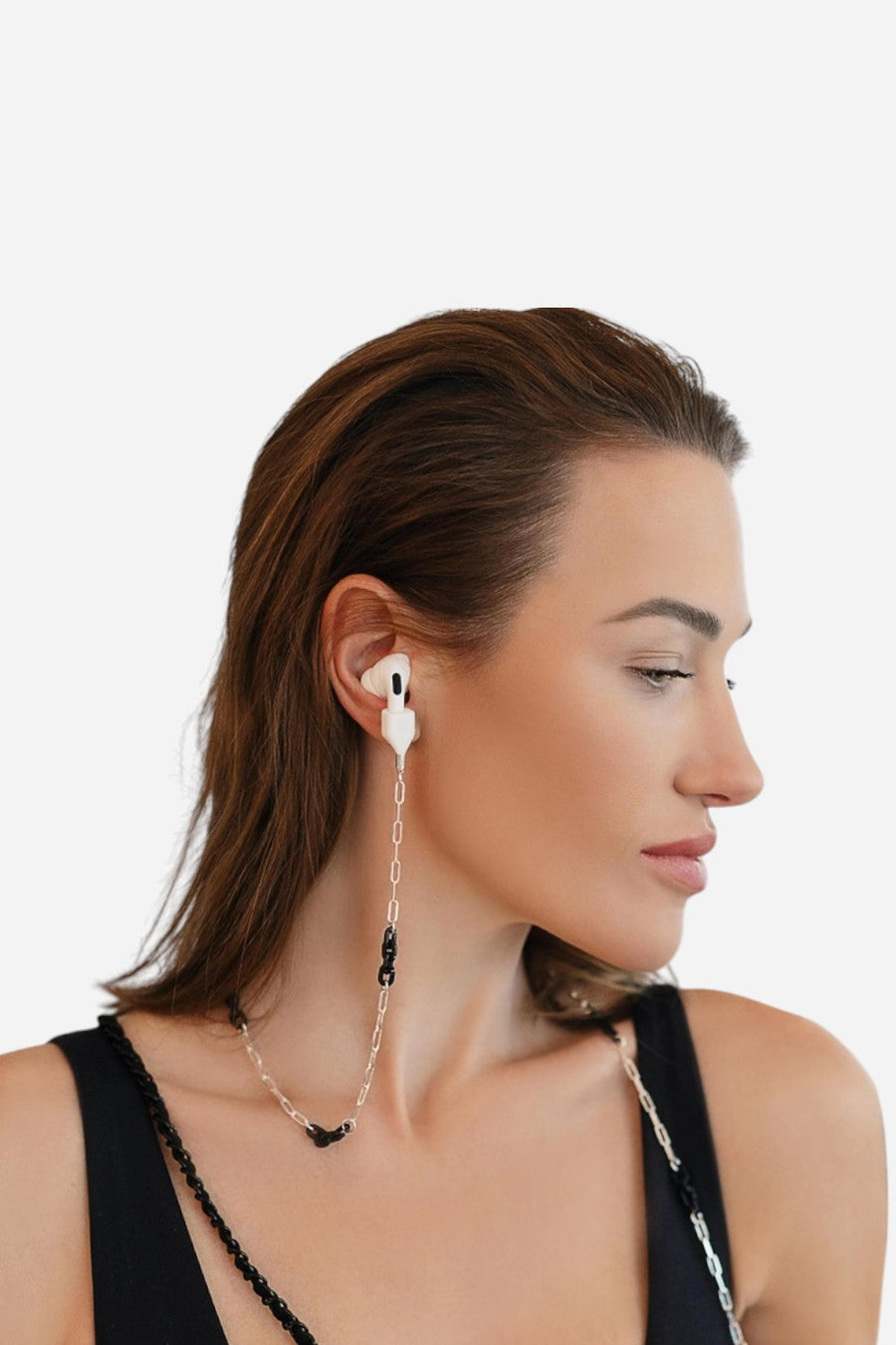 Espresso Black Silver Airpod Chain – back view