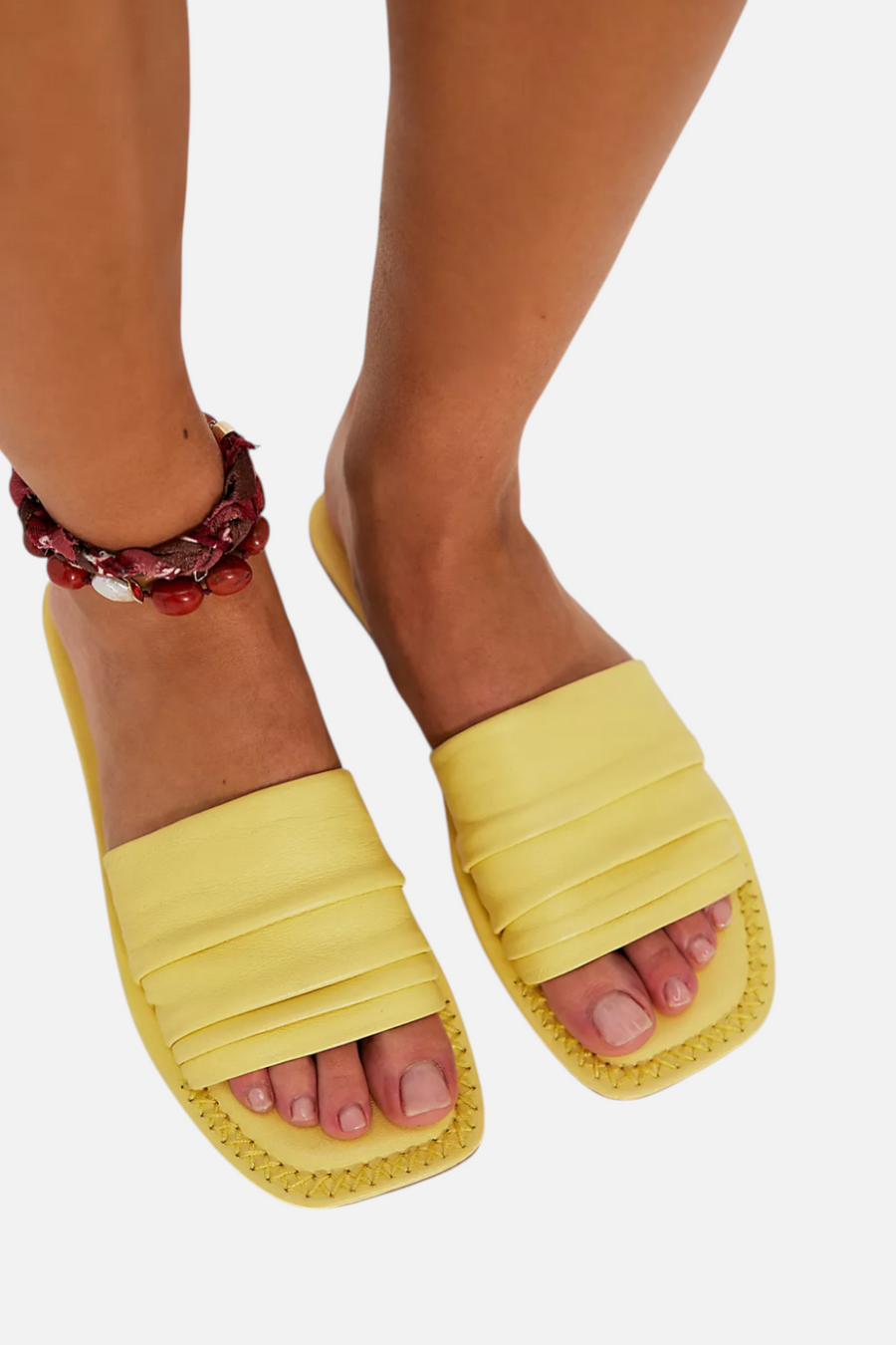 Free People Evelyn Slip On Sandal in Sunkissed Yellow Leather
