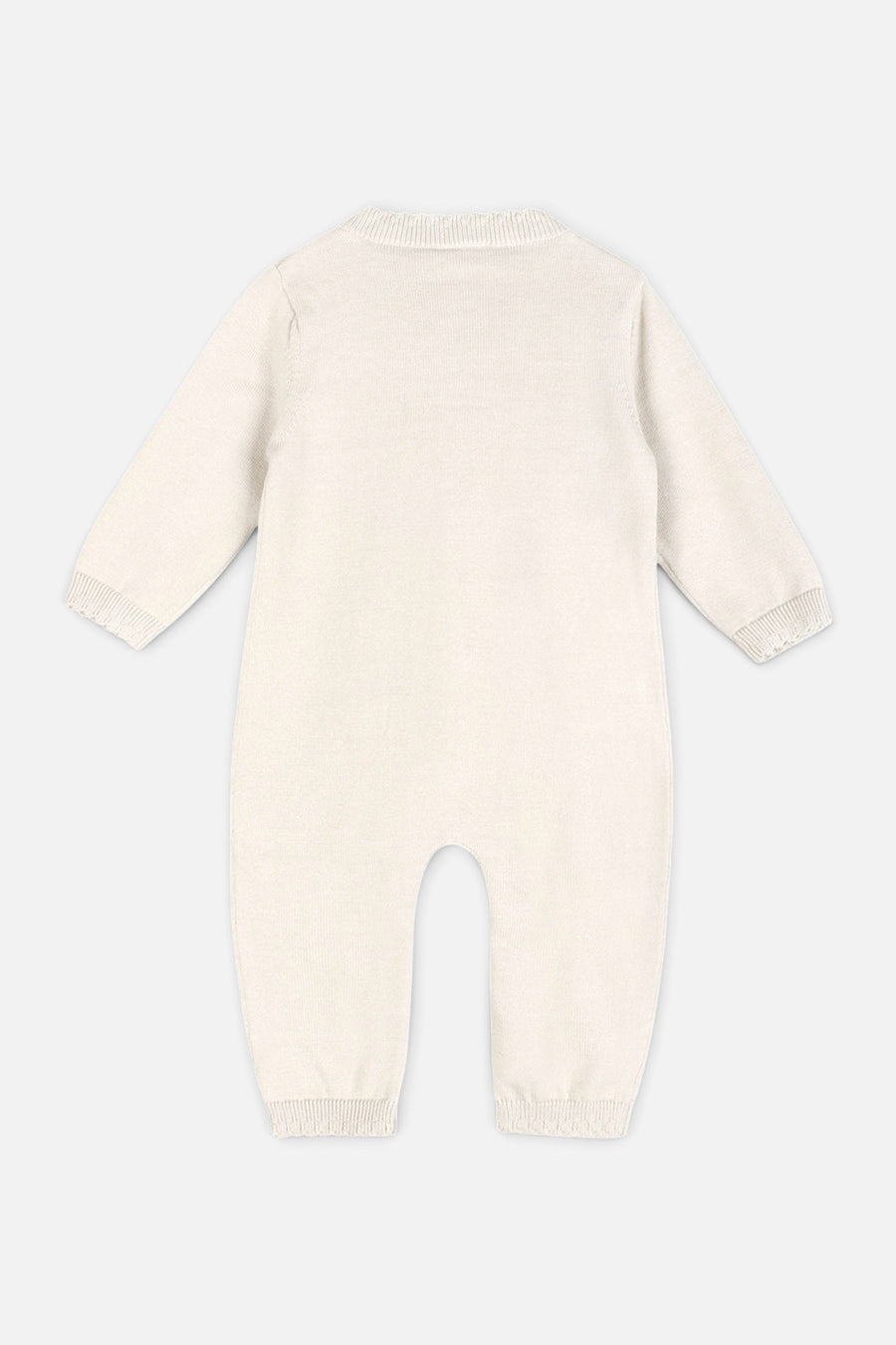 Evie Bow Pointelle Knit Baby Jumpsuit in Ecru – back view