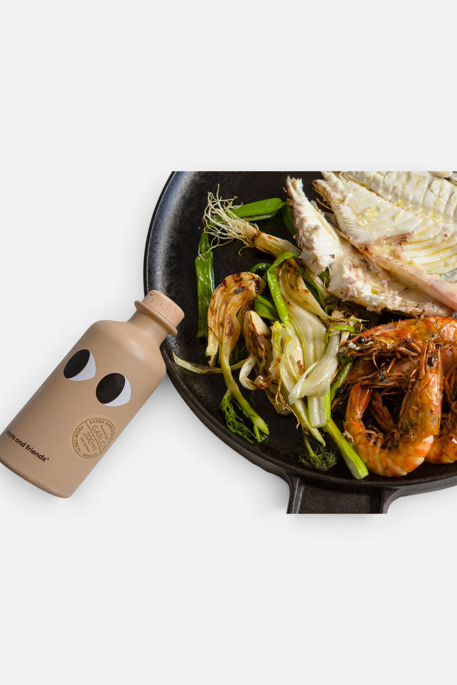 Extra Virgin Olive Oil with Garlic – flat lay