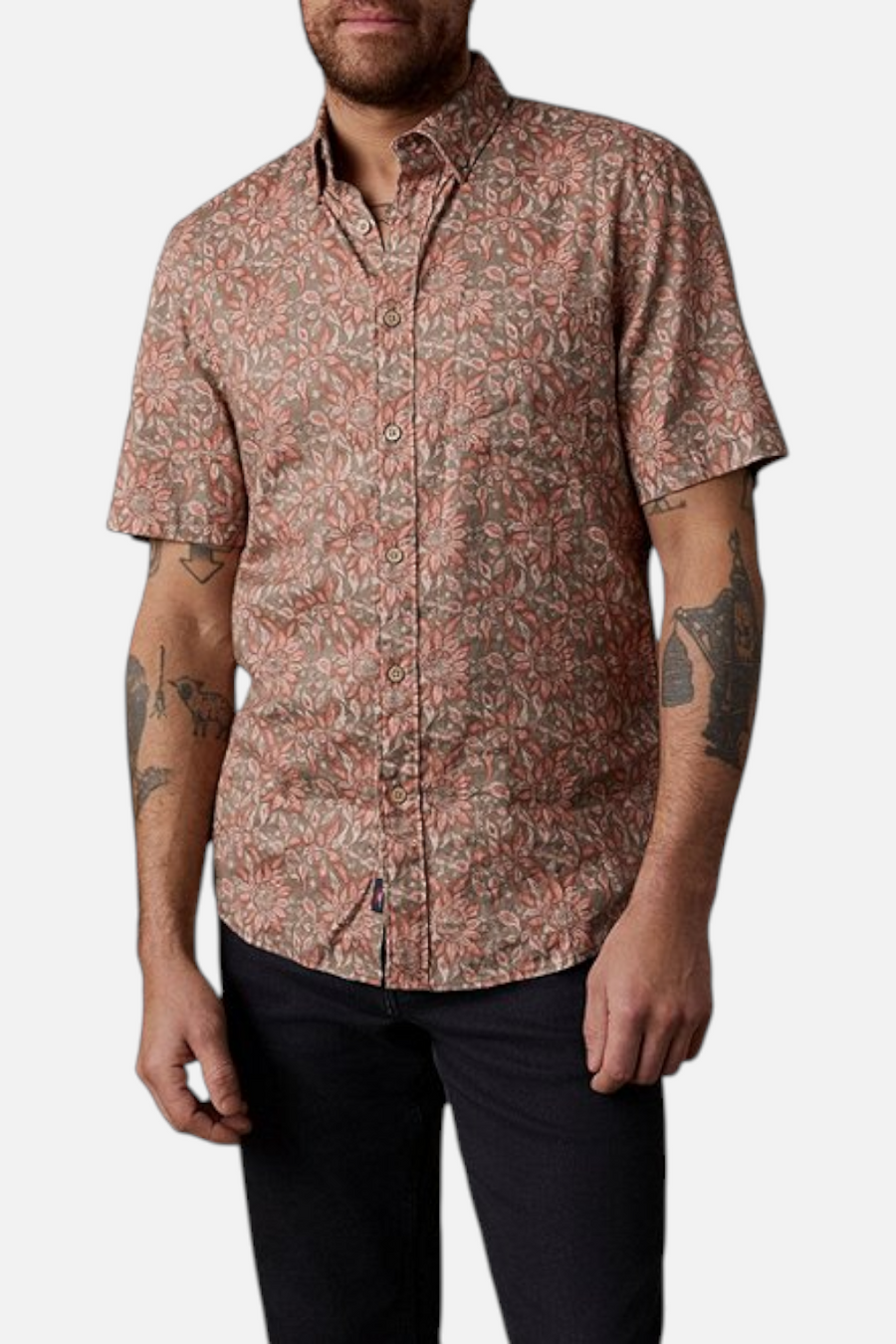 Faherty Breeze Short Sleeve Button Up Shirt in Rose Island Floral – front view