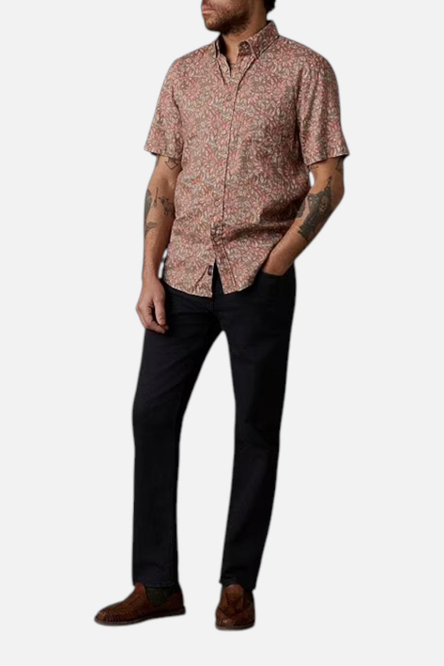 Faherty Breeze Short Sleeve Button Up Shirt in Rose Island Floral – side view