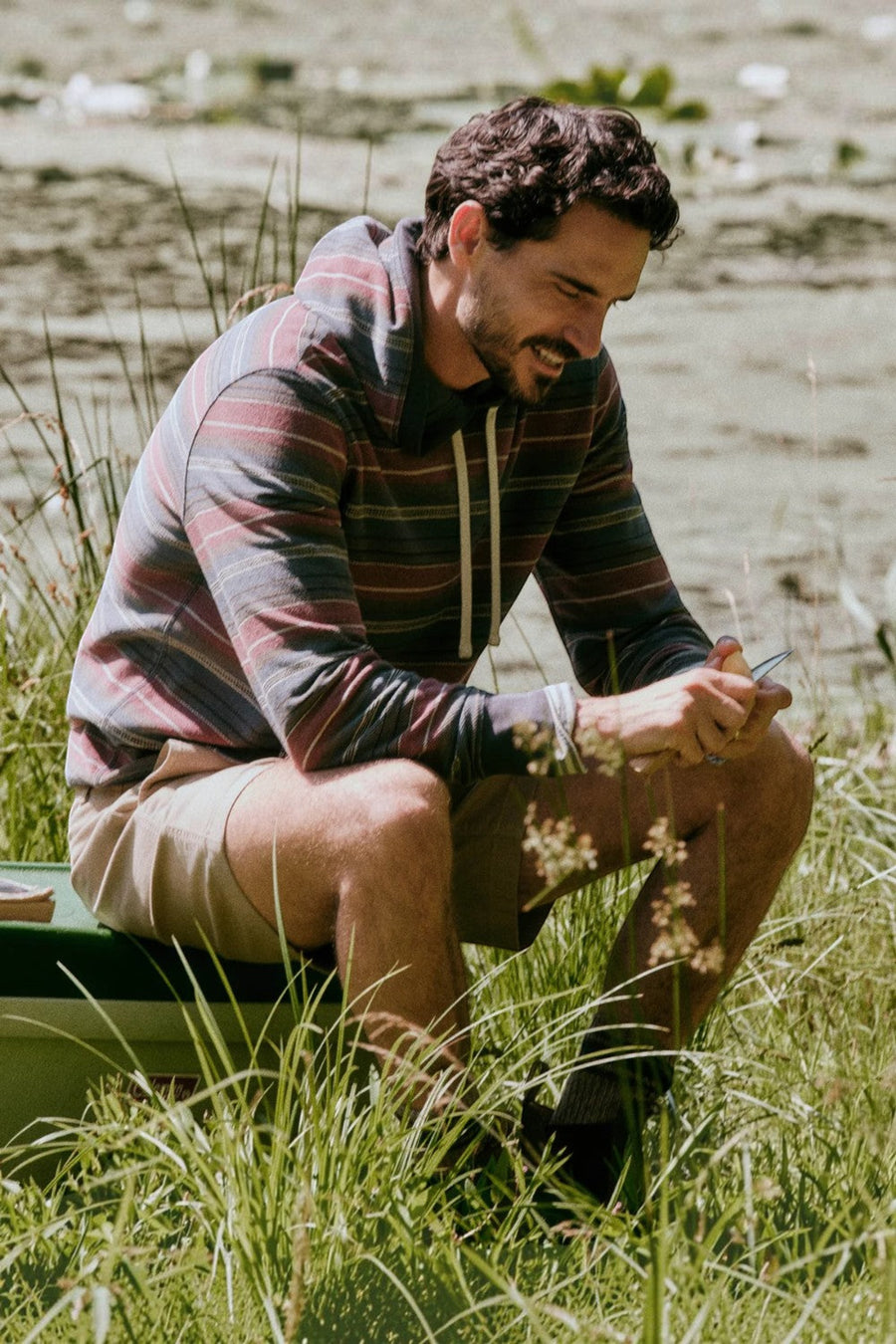 Faherty Byron Bay Hoodie in Nighttime Cherry Stripe – back view