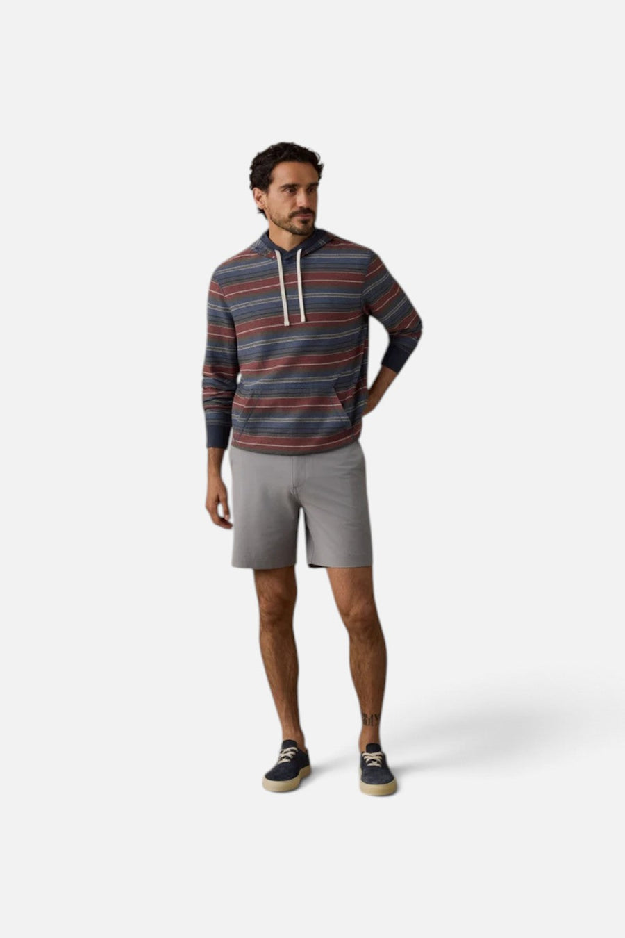 Faherty Byron Bay Hoodie in Nighttime Cherry Stripe – detail