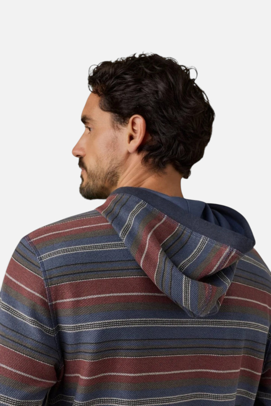 Faherty Byron Bay Hoodie in Nighttime Cherry Stripe – flat lay