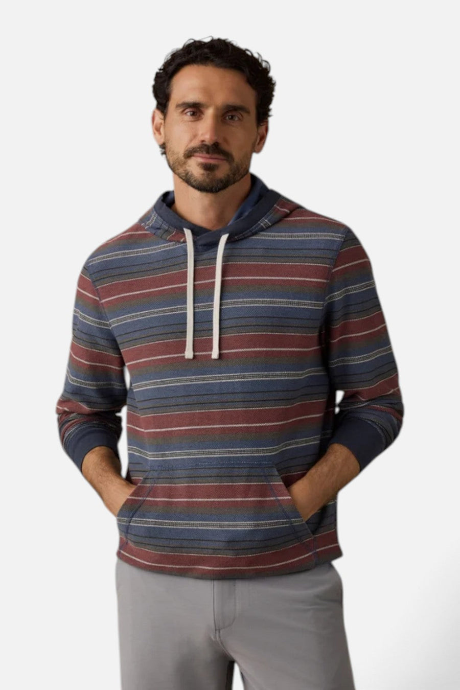 Faherty Byron Bay Hoodie in Nighttime Cherry Stripe – front view