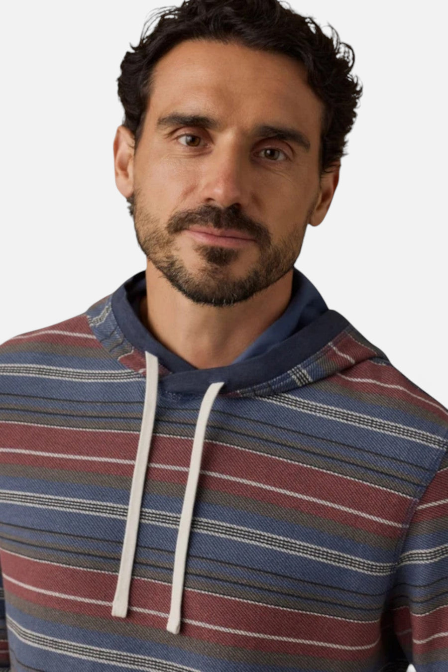 Faherty Byron Bay Hoodie in Nighttime Cherry Stripe – side view