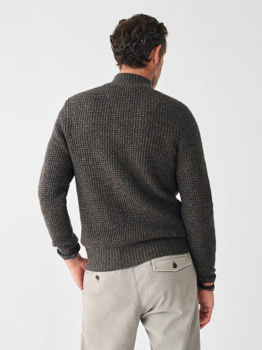 Faherty Cashmere Wool Quarter Button Sweater in Charcoal Melange – alternate